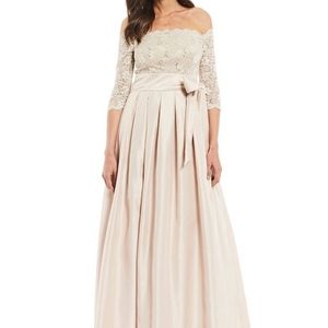 Jessica Howard off the shoulder lace bodice gown